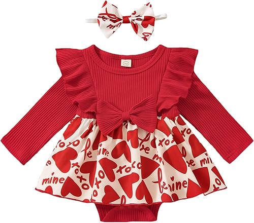 Mameluco de manga larga para bebé y niña con diseño de retazos acanalados para el día de San Valentín disfraz de princesa