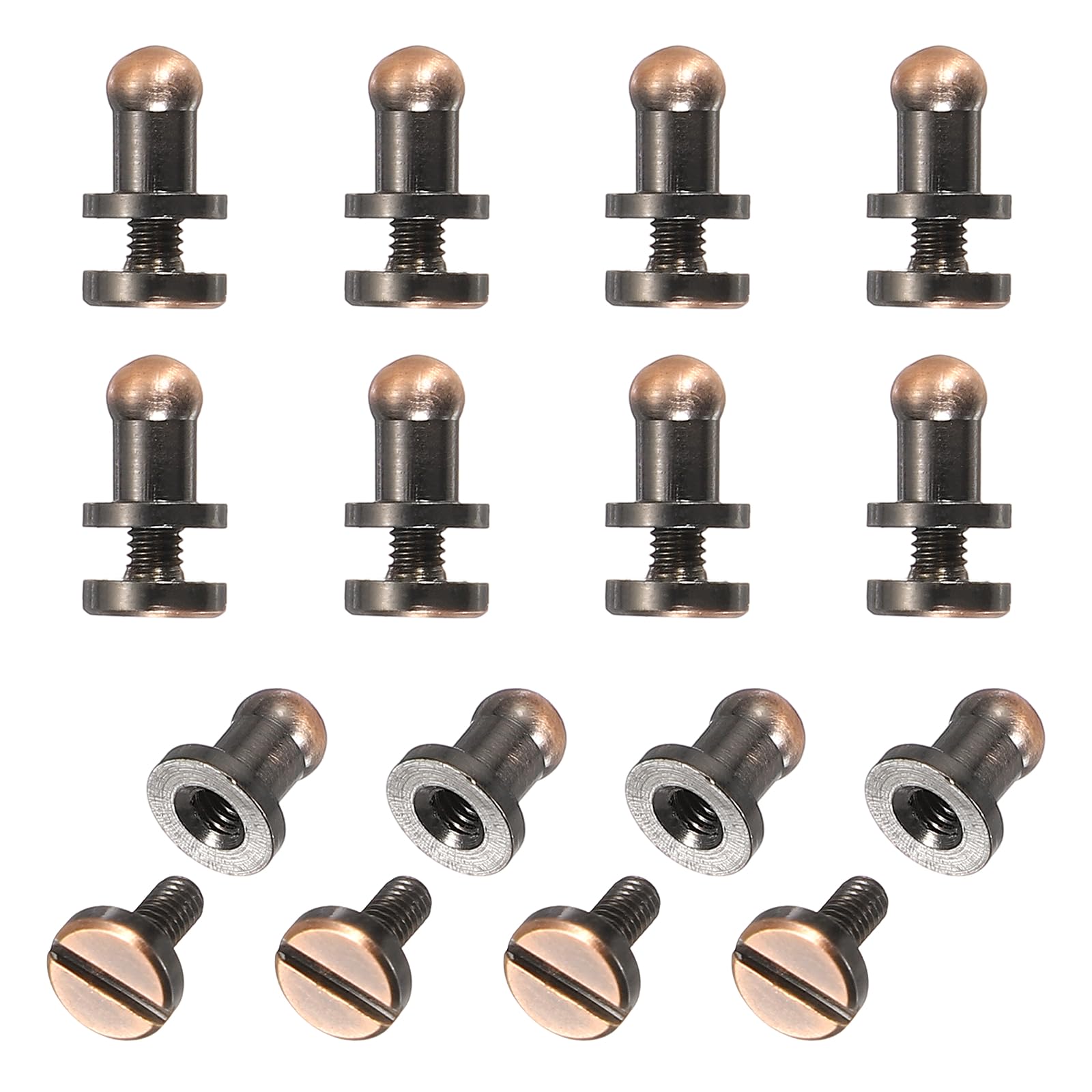 sourcing map 12set Round Head Button Stud Screw 5mm Brass Chicago Screws Button Stud Rivets for Leather DIY Craft Leather Belt Wallet Handbag Repairs Decoration, Red Copper
