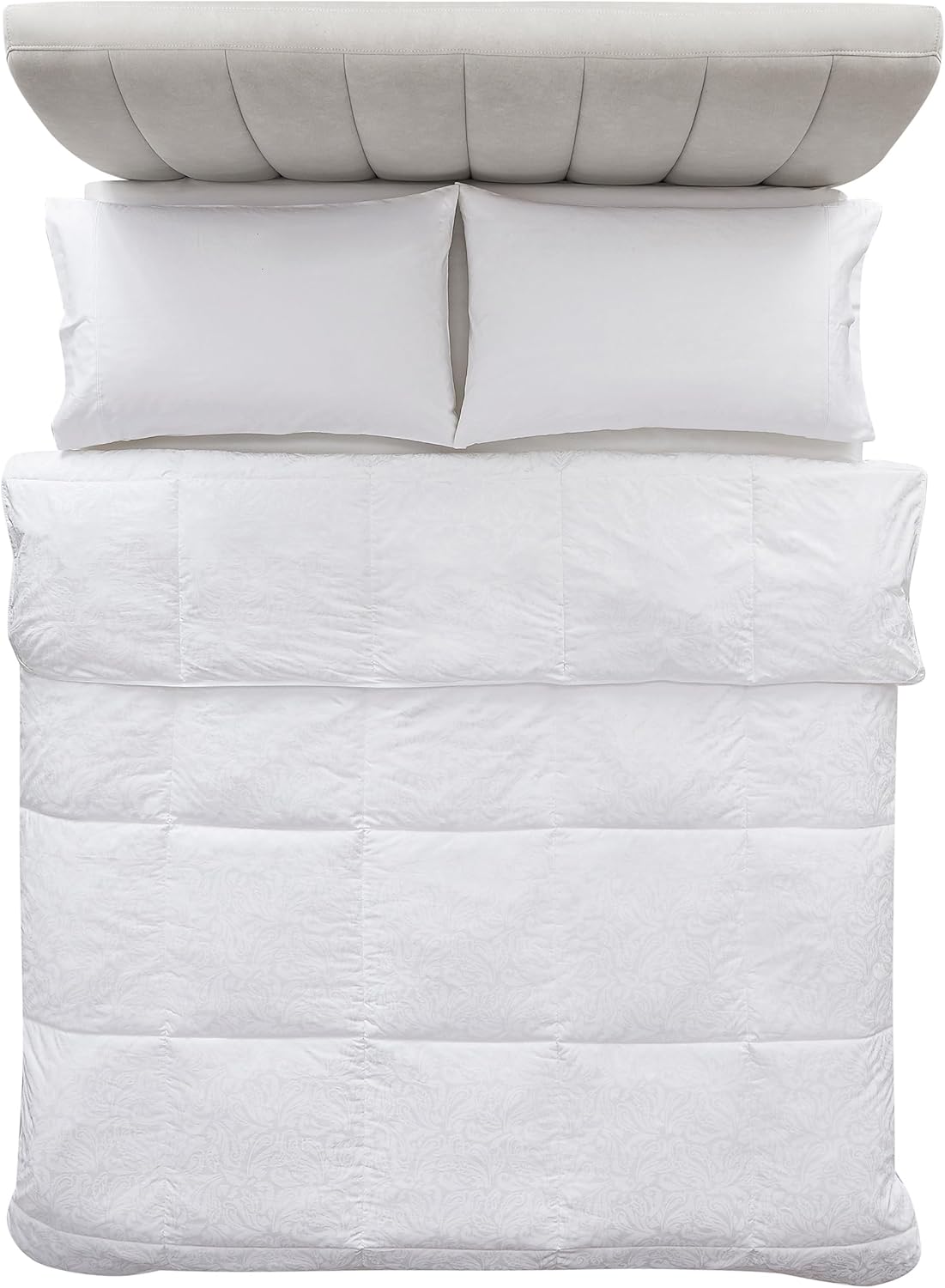 DOWNLITE Stearns & Foster Paisley Reserve Down Alternative Comforter, Primaloft Fill, Sateen Blend, Queen 90x98 & King 108x98, White (Oversized King (108 x 98))