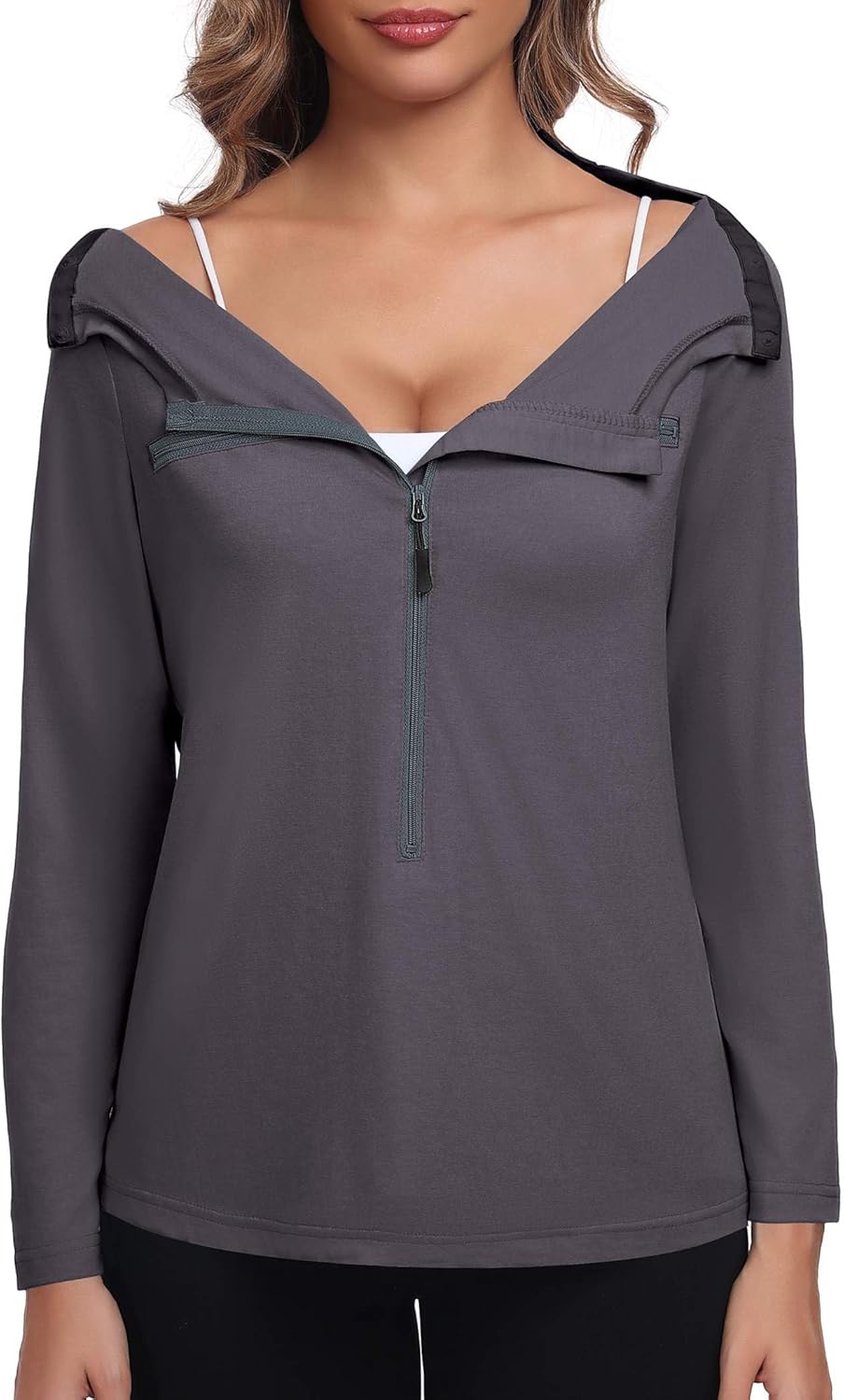 Deyeek Chemo Port Shirts for Women 2 Side Snaps Long Sleeve Shoulder Post Surgery Clothing Dialysis Breast Cancer Shirts - Image 7