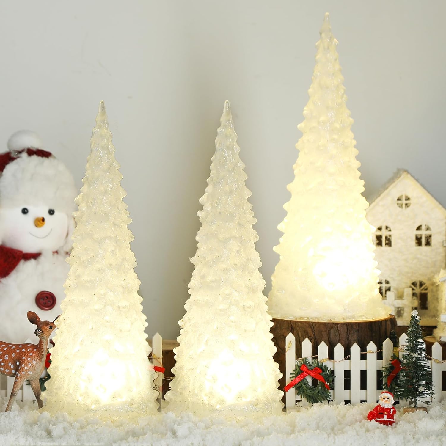 Baquler 3 Pcs Acrylic Lighted Christmas Tree 8.66'' LED Night Light Xmas Table Top Holiday Decoration Color Changing Light Up Glitter Tabletop Figurine for Party (Battery Not Included) (White)