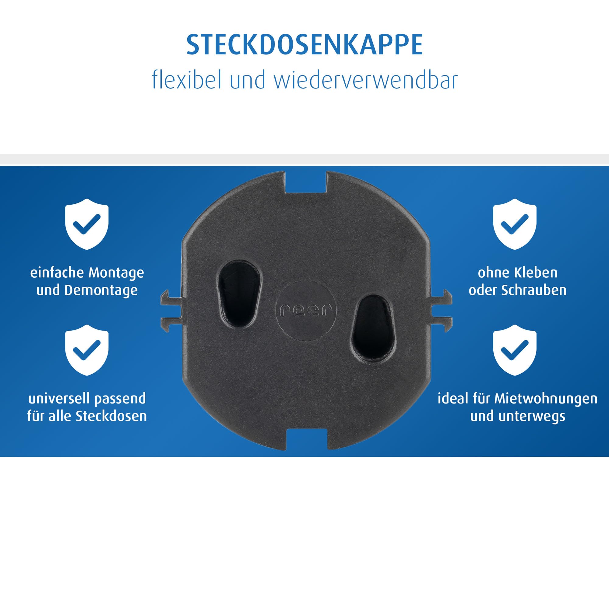 reer Steckdosenkappe, das Original vom Erfinder des Steckdosen-Schutzes, schwarz, 5 Stück