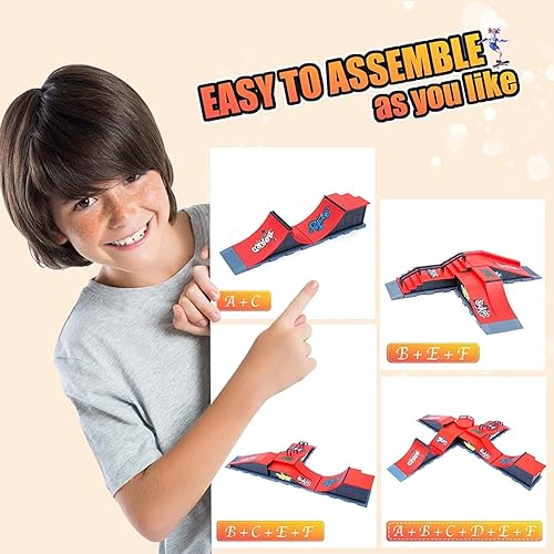 Miniatura 4 de Juego de rampas para patinetas de dedos, 6 en 1, con 6 rampas, rampa de media tubería para diapasones para niños y adultos, accesorios de