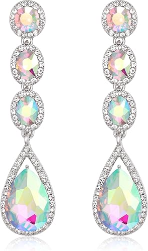 Flyonce Pendientes colgantes con diamantes de imitación de cristal multi lágrima