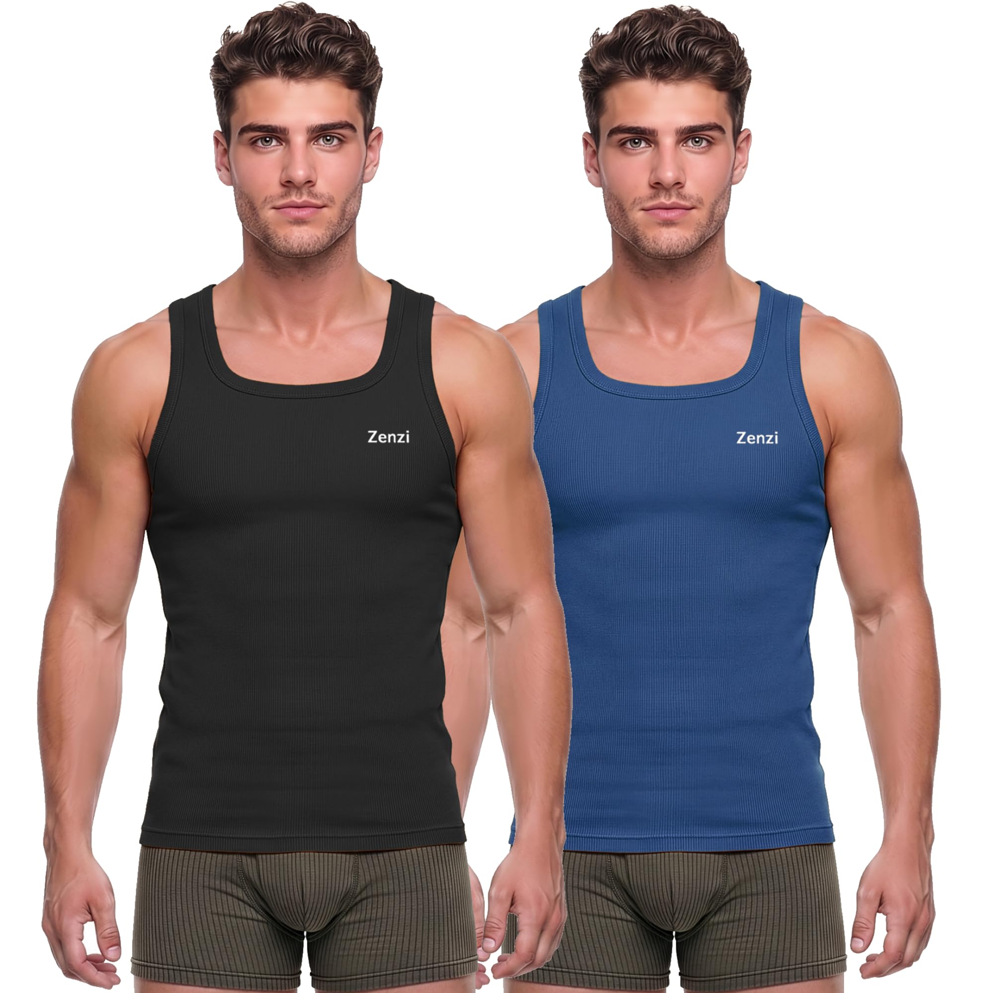 rupa frontline Zenzi Men Square Neck Vest, 100% Cotton Sleeveless Innerwear, Pack of 2-picture-13