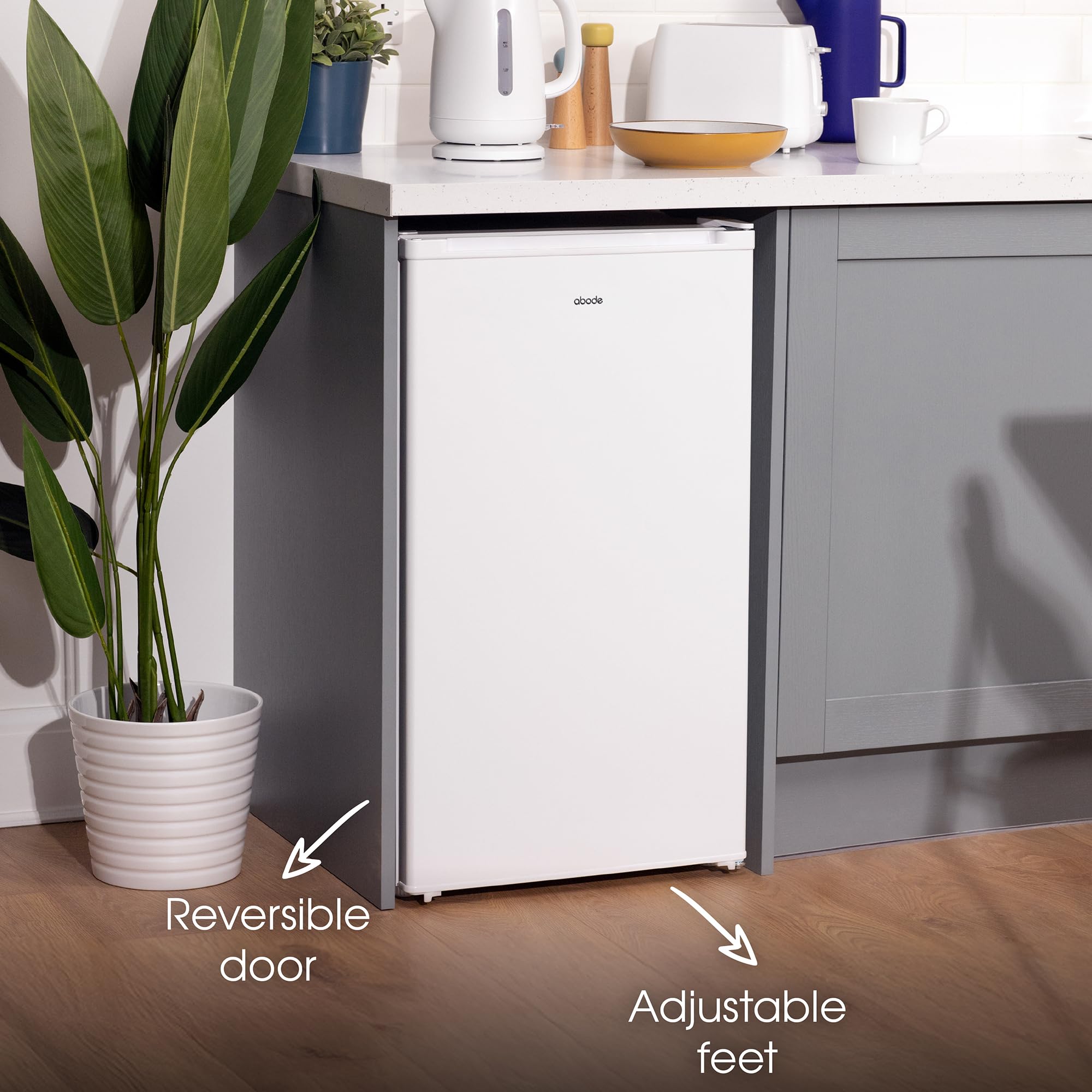 Abode Under Counter Fridge 50cm Wide Freestanding White 114 Litre Removeable Glass Shelves & Drawer, Adjustable Feet & Reversible Door A85UCLF504E1W (New 2025 Model, White) — view 8