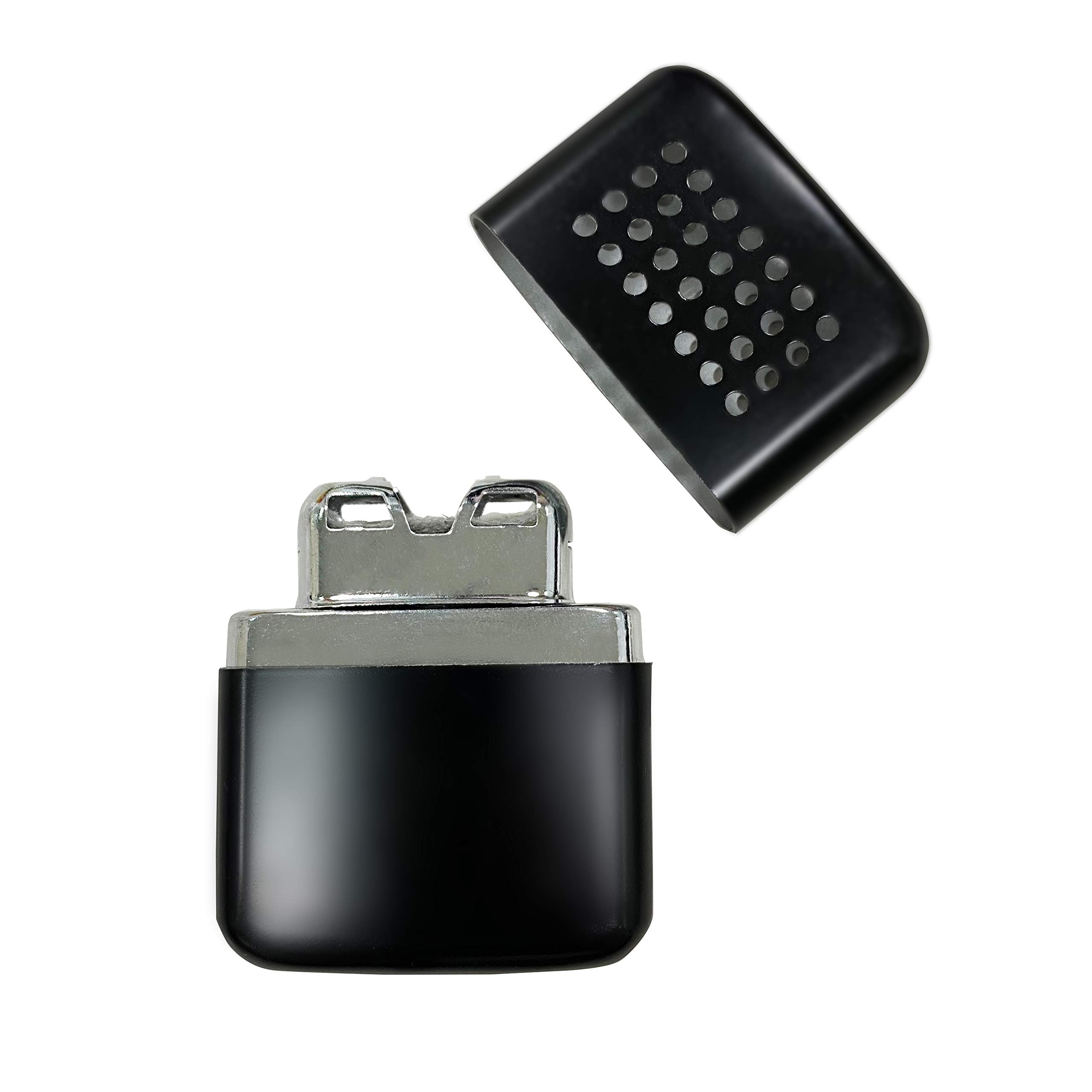 A-ONE 2 x Handwärmer (Schwarz 6,8 x 4,9 cm + Silber 10 x 6,6 cm) + 2 x Ersatz-Katalysator-Pad – Handwärmer für den Außenbereich, nachfüllbar, Metall-Taschenwärmer