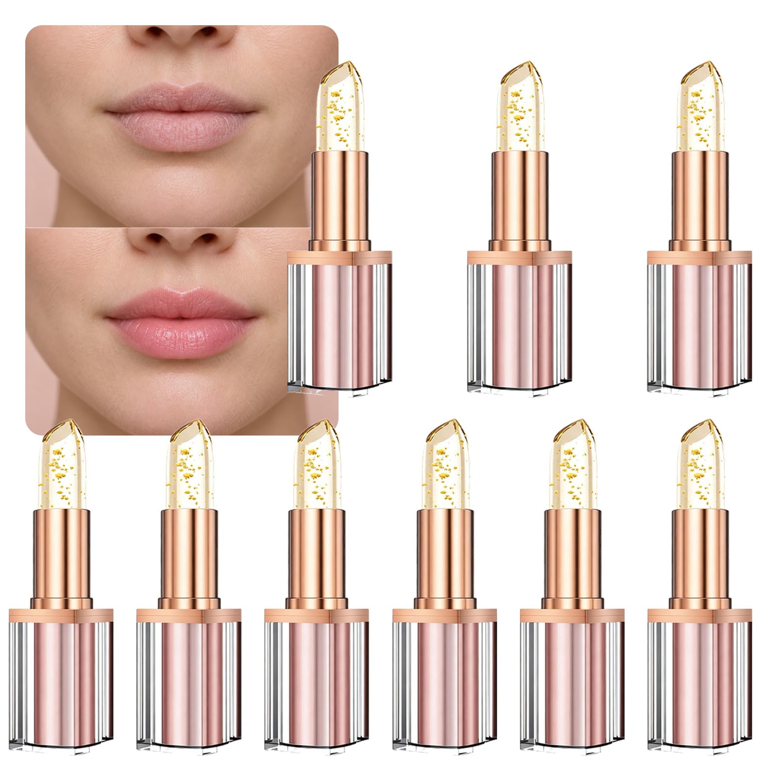 Pintalabios dorado que cambia de color, bálsamo labial hidratante de larga duración, color dorado con cristales brillantes, bálsamo labial hidratante para labios maduros y (9 unidades)