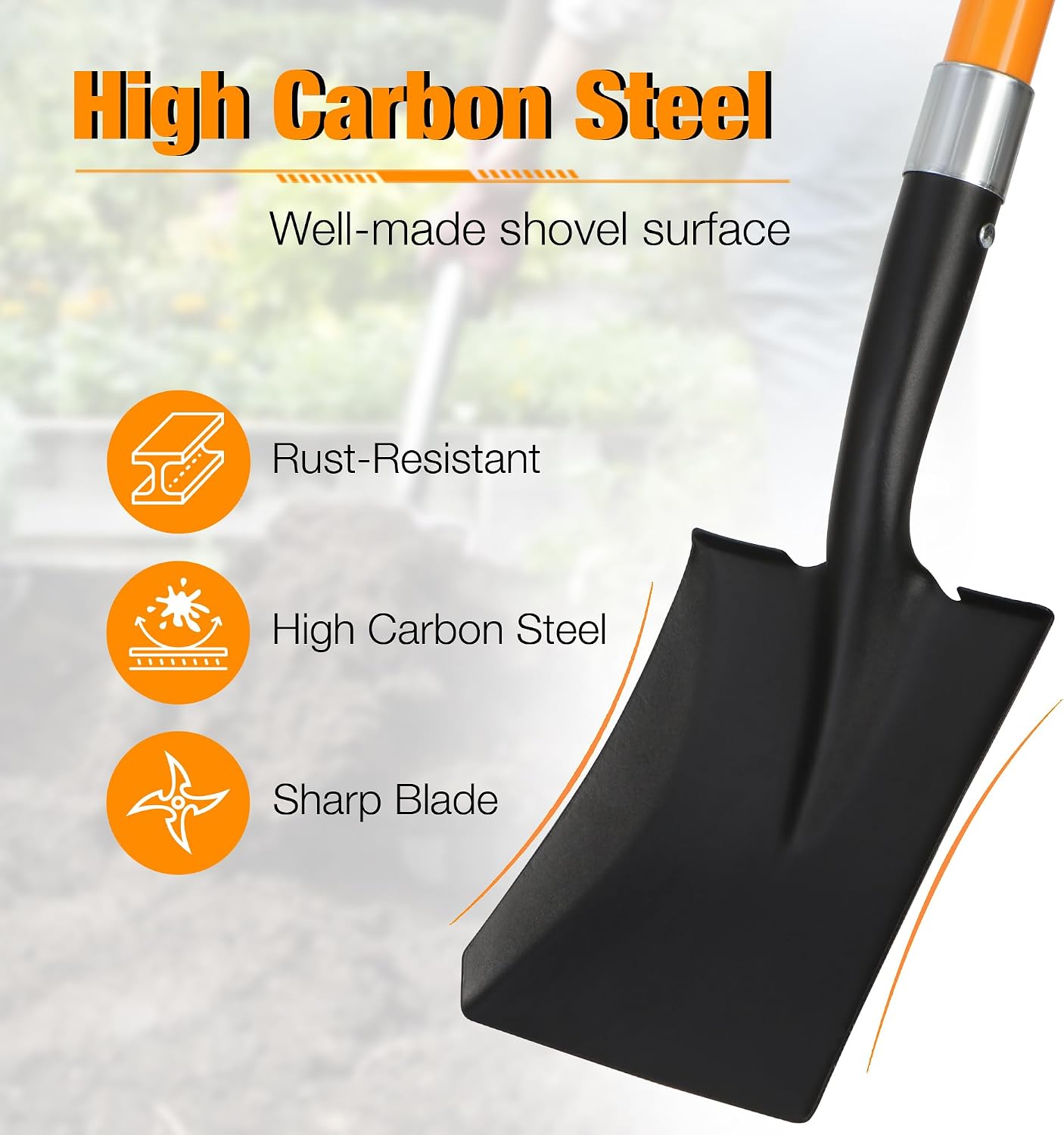 28-Inch Square Mini Garden Shovel, Kids Small Shovel, Fiberglass Handle with D-Grip & Alloy Steel Head for Car Emergency Kit, Beach, Planting & Light Duty Digging
