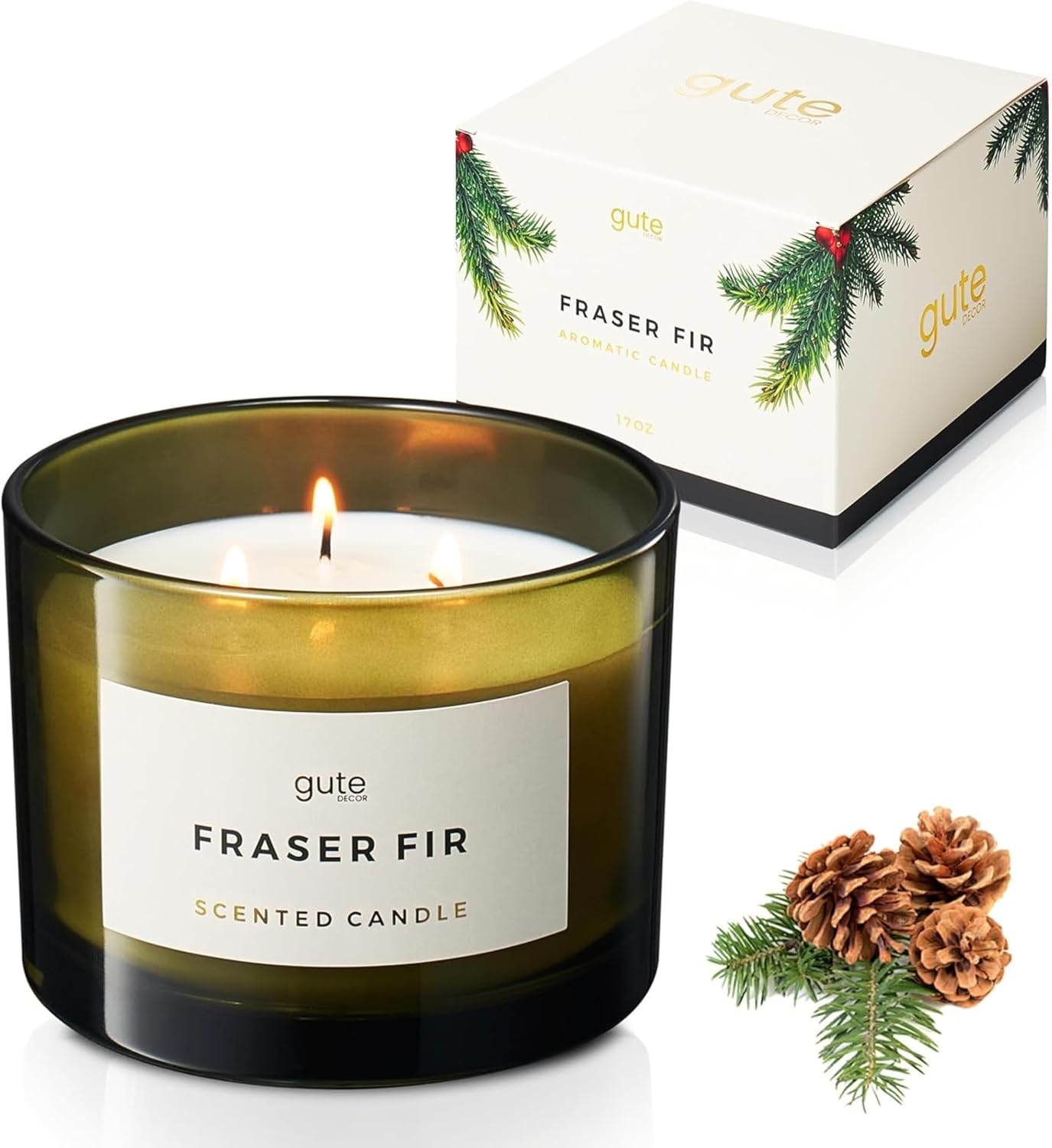 Fraser Fir 3-Wick Festive Winter Scented Soy Candle Reed Diffuser 17oz - Seasonal Home Fragrance, Aromatic Diffuser Set, Non-Toxic Candles, Forest Pine - Inspired by Winter Trees - Thumbnail 2