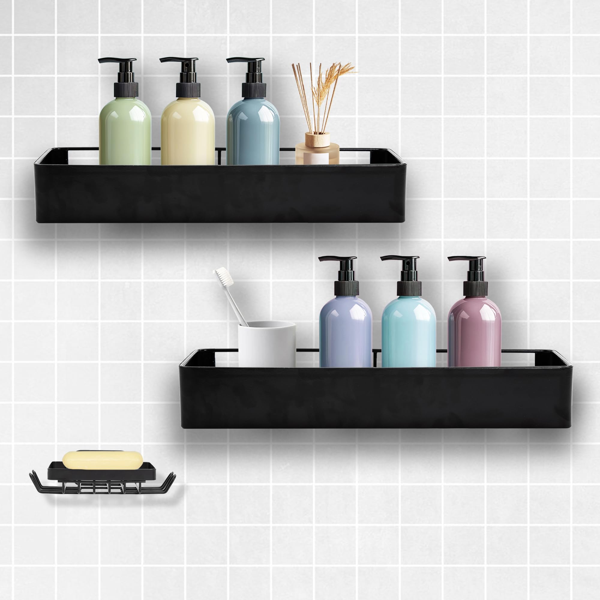 Shuntong Premium Shower Caddy 3 Pack Black Rustproof Stainless Steel Shower Organizer and Storage No Drill Shower Shelves