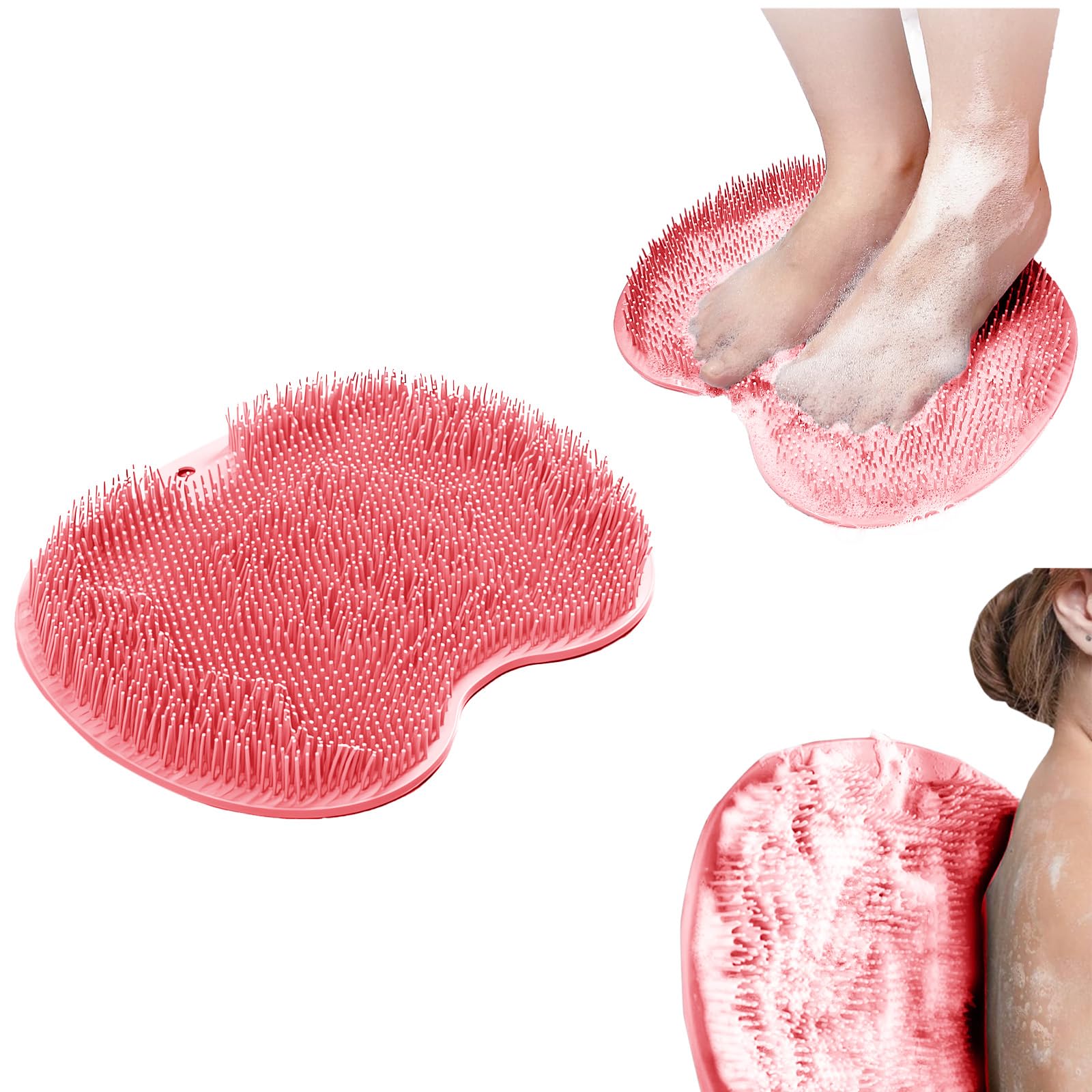 Shower Foot Scrubber Mat with 3 Types of Upgraded Brushes for Massage, Shower Back Scrubber with Micro Suction Cups,Back Washer Exfoliating Bath,Shower Scrubber for Body at Home Spa(Pink)-image-45