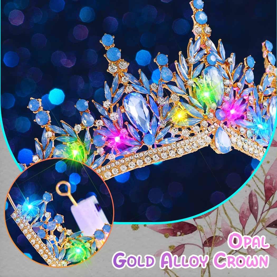 Brishow Light Up Fantasy Rhinestone Gold Crowns,Bridal Wedding Tiaras,Queen Headpiece Jewelry for Women - Image 4