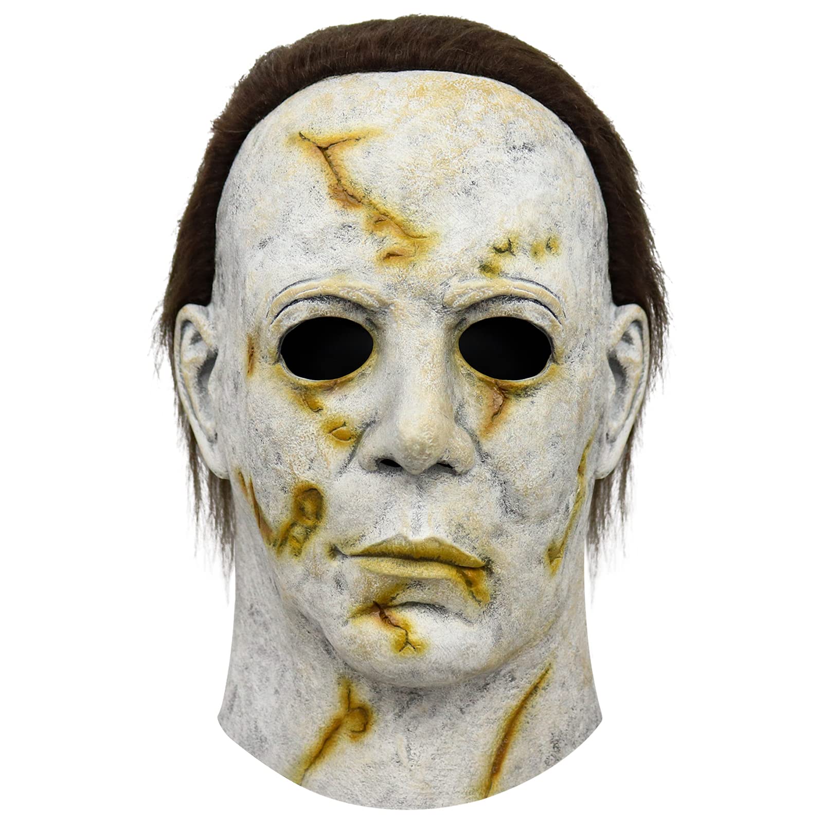 nezababycosHalloween Michael Myers Mask for Adult Scary Costume Props Horror Realistic Kills Full Head Mask for Trick or Treat Party Latex (Scar E)