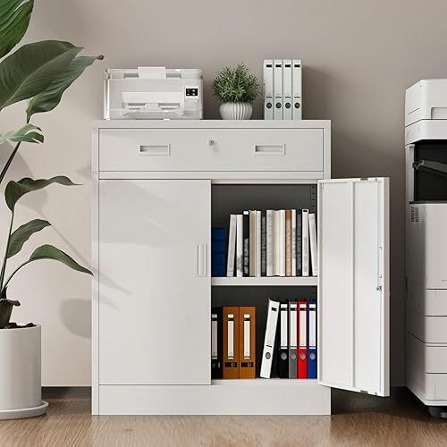 Miniatura 115 de Armario de almacenamiento de metal con puertas con cerradura y 2 estantes ajustables, gabinetes de metal de 71 pulgadas de alto, armarios de garaje,