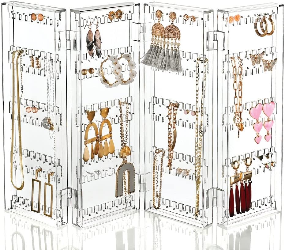 Sagler Jewelry Organizer - 6-Tier Earring Holder Rack For 140 Pairs - Compact Stand For Jewelry - Clear Acrylic Necklace Holder - Foldable & Freestanding Table Top Jewelry Holder - 11.57x4.8x3.46"