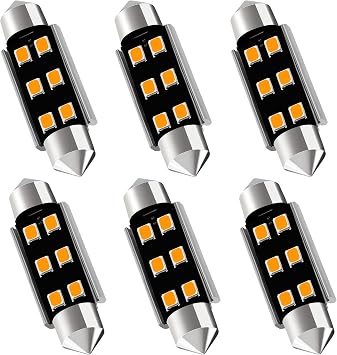 AUXLIGHT 211-2 212-2 578 569 214-2 41MM 1.61Festoon Canbus Error Free LED Interior Light Bulbs Amber Yellow, Super Bright 6SMD Chips for Dome Map Door Courtesy License Plate Lights Pack of 6