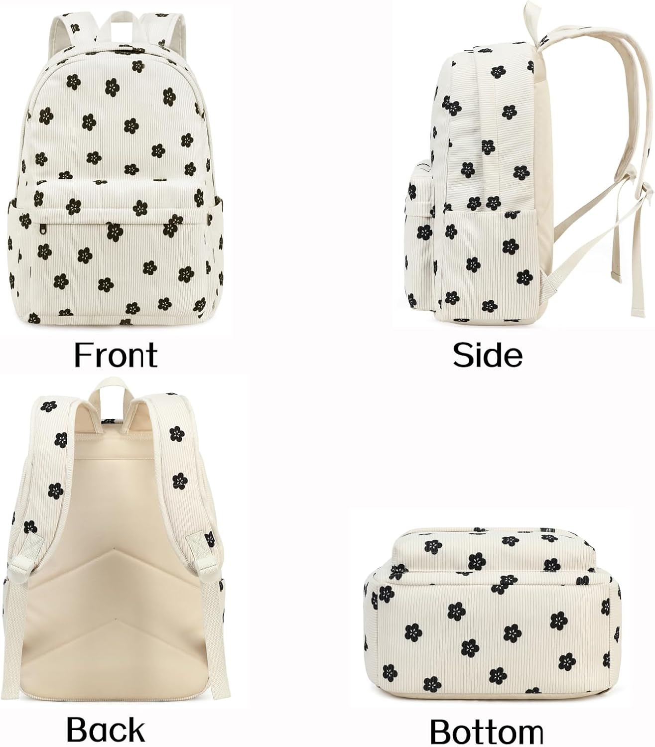 School Backpack for Girls Laptop Backpack for Teen Women Preschool Kindergarten Elementary Kids Bookbags Travel Daypack with Lunch Bag and Pencil Case (Corduroy Floral) - Image 7