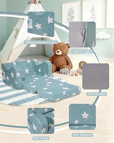 Miniatura 6 de Sofá para niños pequeños, sofá plegable 2 en 1, sofá convertible para niños, tumbona para niñas y niños, ideal para leer y dormir, decoración de