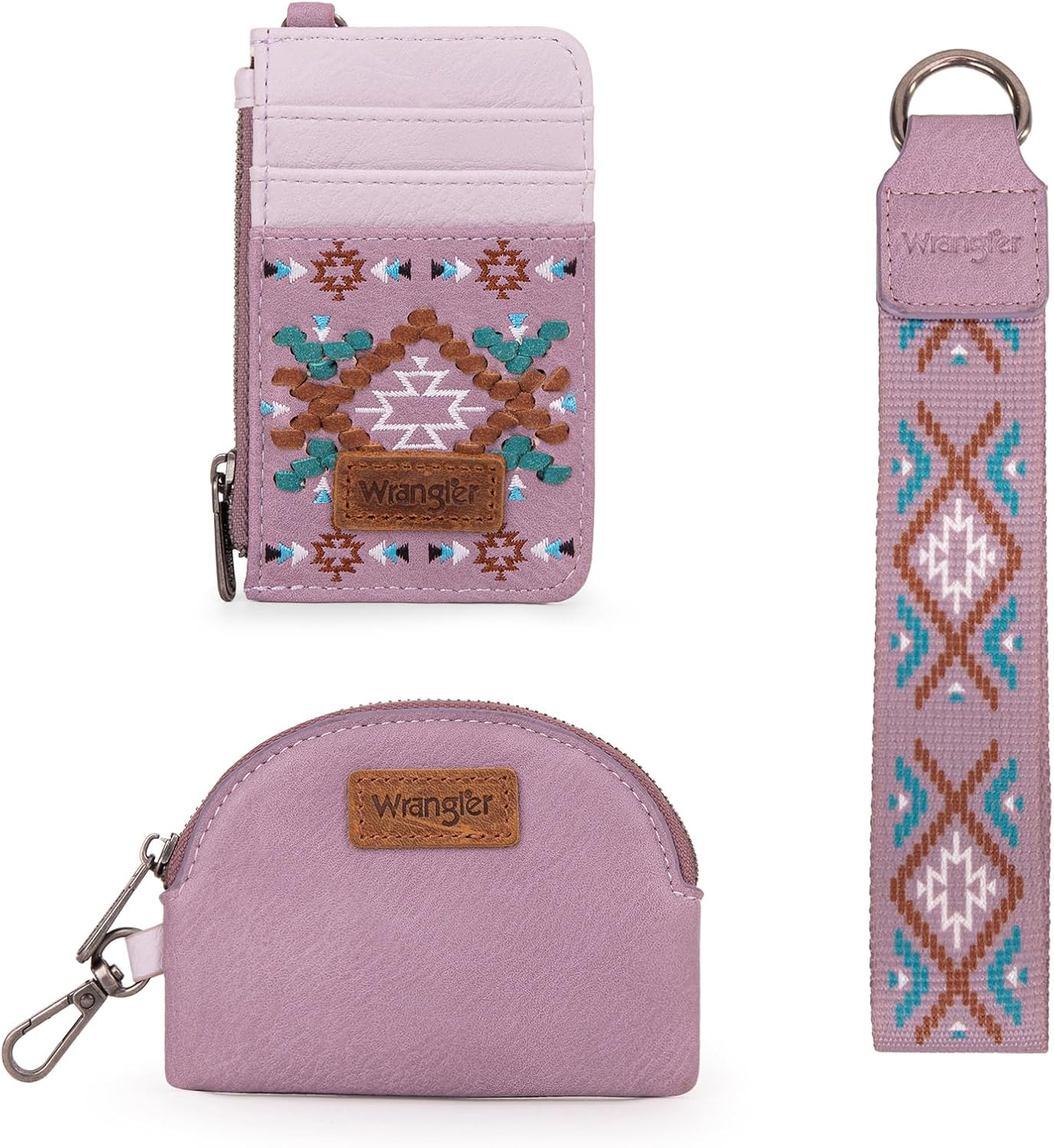 Wrangler Western Keychain Wristlet Wallets for Women Retro Dual Pouch Wristlet Credit Card Holder Wallet with Zipper Pocket WG2214-W0051PP