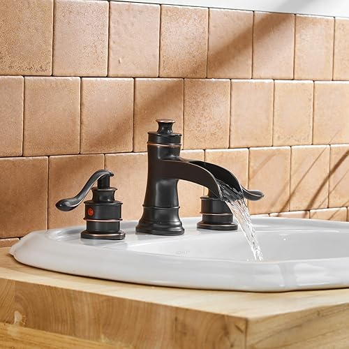 Miniatura 8 de BWE Grifo de baño generalizado de 3 agujeros de 8 pulgadas, bronce aceitado con cascada, conjunto de tapón de drenaje desplegable con desbordamiento