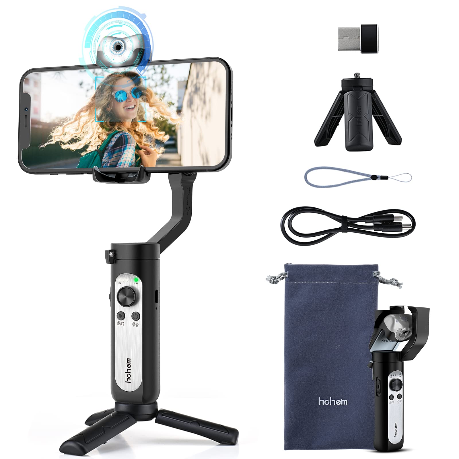 Gimbal Stabilizer for Smartphone 3-Axis Phone Gimbal w/ AI Tracking Sensor Inception Timelapse Light