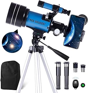 Telescope for Kids Astronomy Beginners - 70mm Aperture Refractor Telescope for Viewing Planets Stars with Adjustable Tripod Phone Adapter Wireless Remote Cool Christmas Astronomy Gifts for Kids, Blue