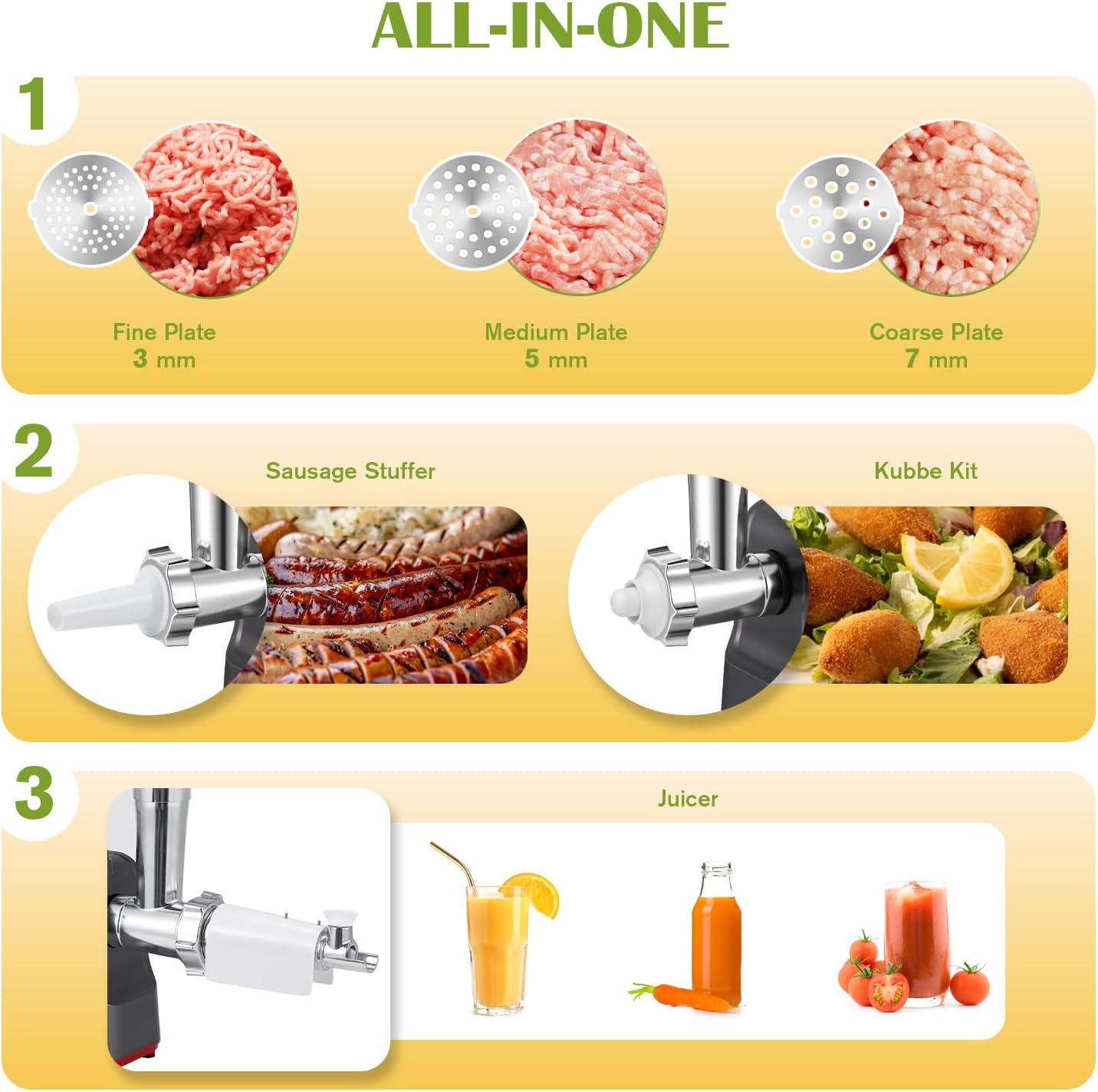 Cheese Grater Electric Multifunctional Vegetable Shredder Meat Grinder Automatic Rotary Cheese Grating Machine Salad Maker with Sausage Stuffer Kubbe Kit Tomato Strainer 5 Slicer Blades