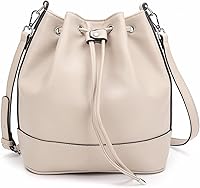AFKOMST Vegan Leather Bucket Bag for Women - Drawstring Crossbody Hobo Tote with 2 Detachable Straps, Medium Size