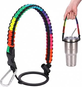 Adjustable Paracord Handle for Water Bottles 12oz-64oz, Secure Wide-Mouth Bottle Strap with Quick-Release Carabiner and Safety Lock, Universal Fit for Hydro Flask Yeti Owala