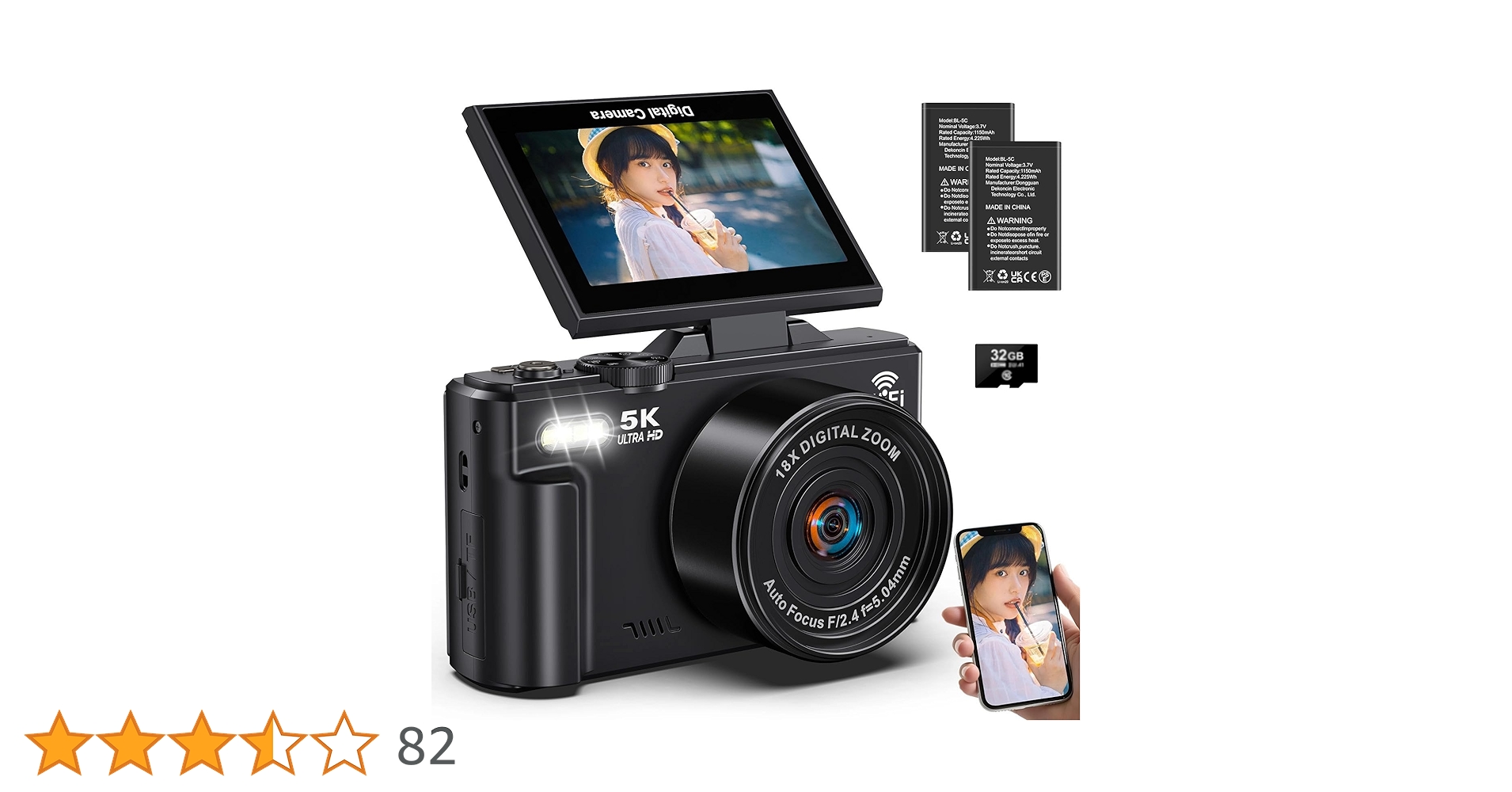 Amazon | デジタルカメラ 5K録画 デジカメ 7500万画素 Wi-Fi機能