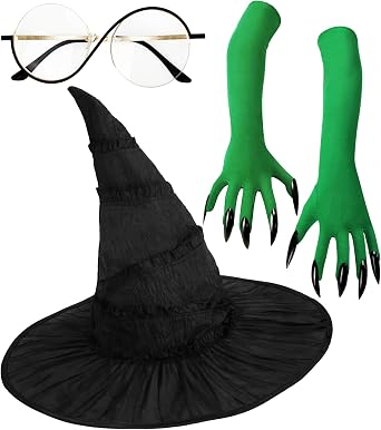 Snwquik Witch Hat for Women,Black Witches Hats Halloween Costume Accessories for Adults Cosplay Party Set