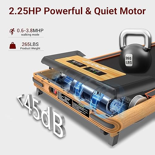 Miniatura 5 de FUNRAY Caminadora con inclinación, para debajo del escritorio, máquina de correr de grano de madera para el hogar y la oficina, caminadora de