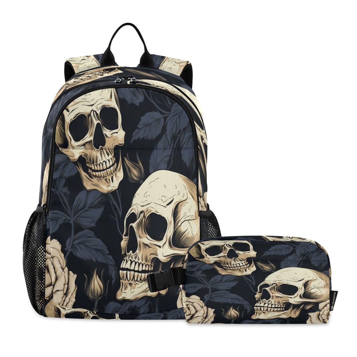 Sac à dos d'Halloween crâne et feuilles Mnsruu pour école et loisirs enfants