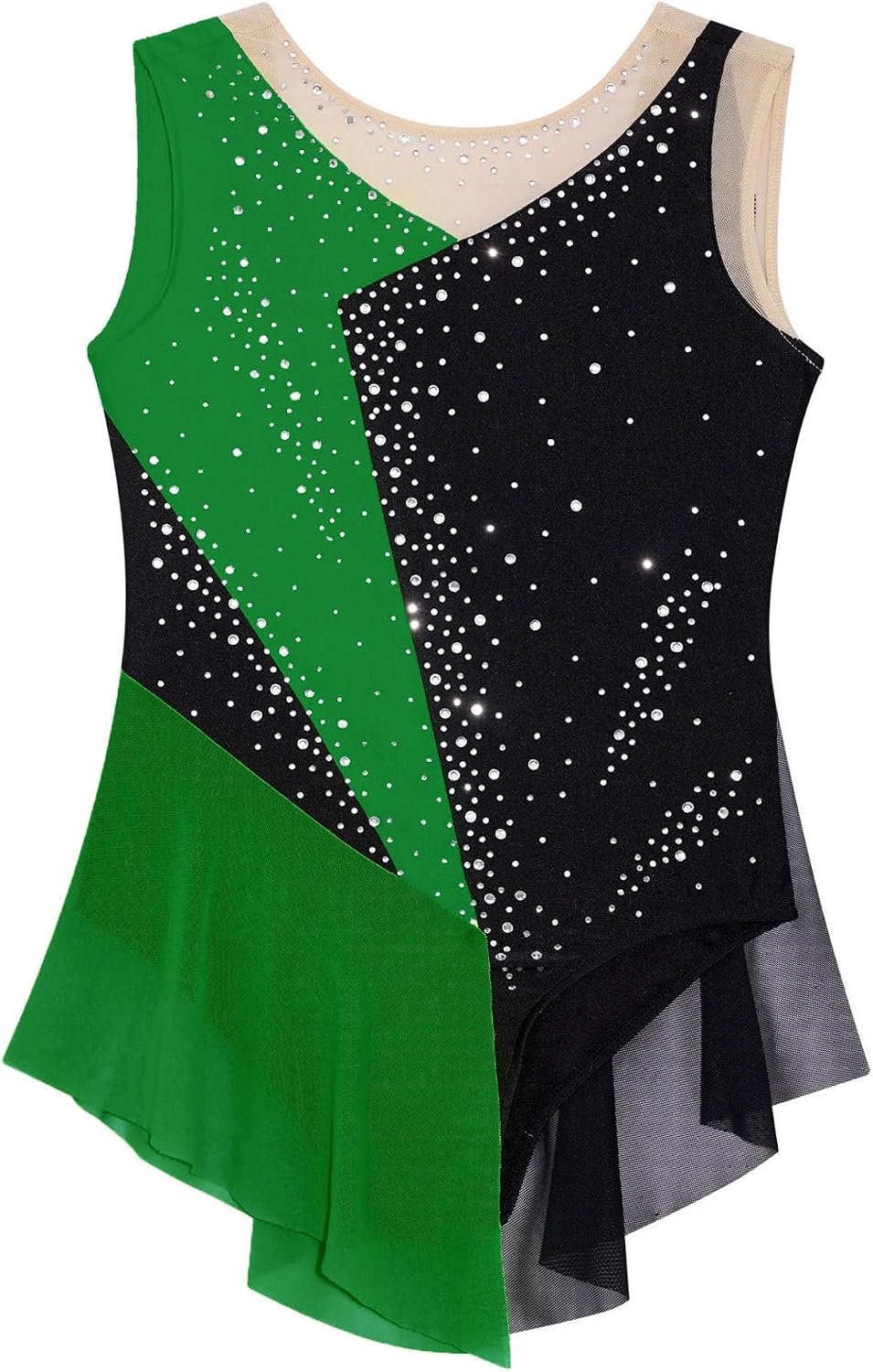 Kids Skating Outfit Set Cha Cha Ballroom Costume Dance Dress with Gloves