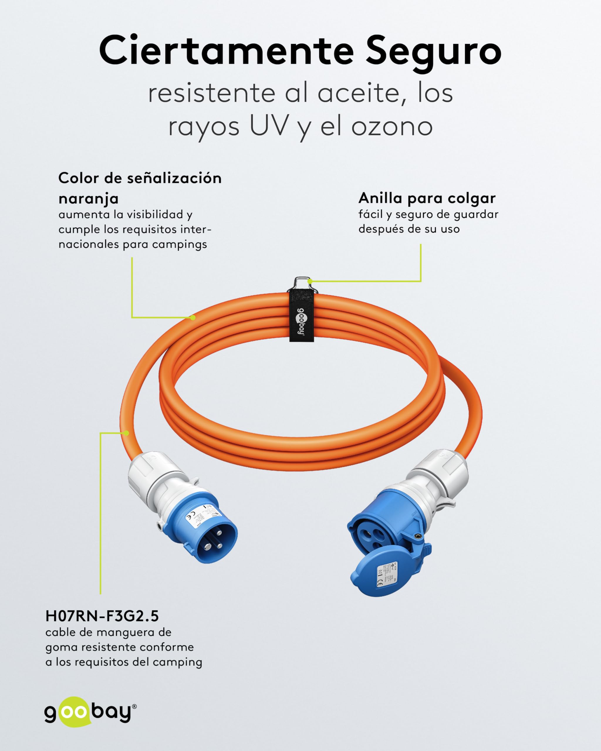 goobay Cable alargador CEE para Caravana, 10m, Enchufe CEE a Toma CEE, Toma CEE con Tapa de Cierre, IP44, Cable de Camping, autocarava y Caravana, 76229