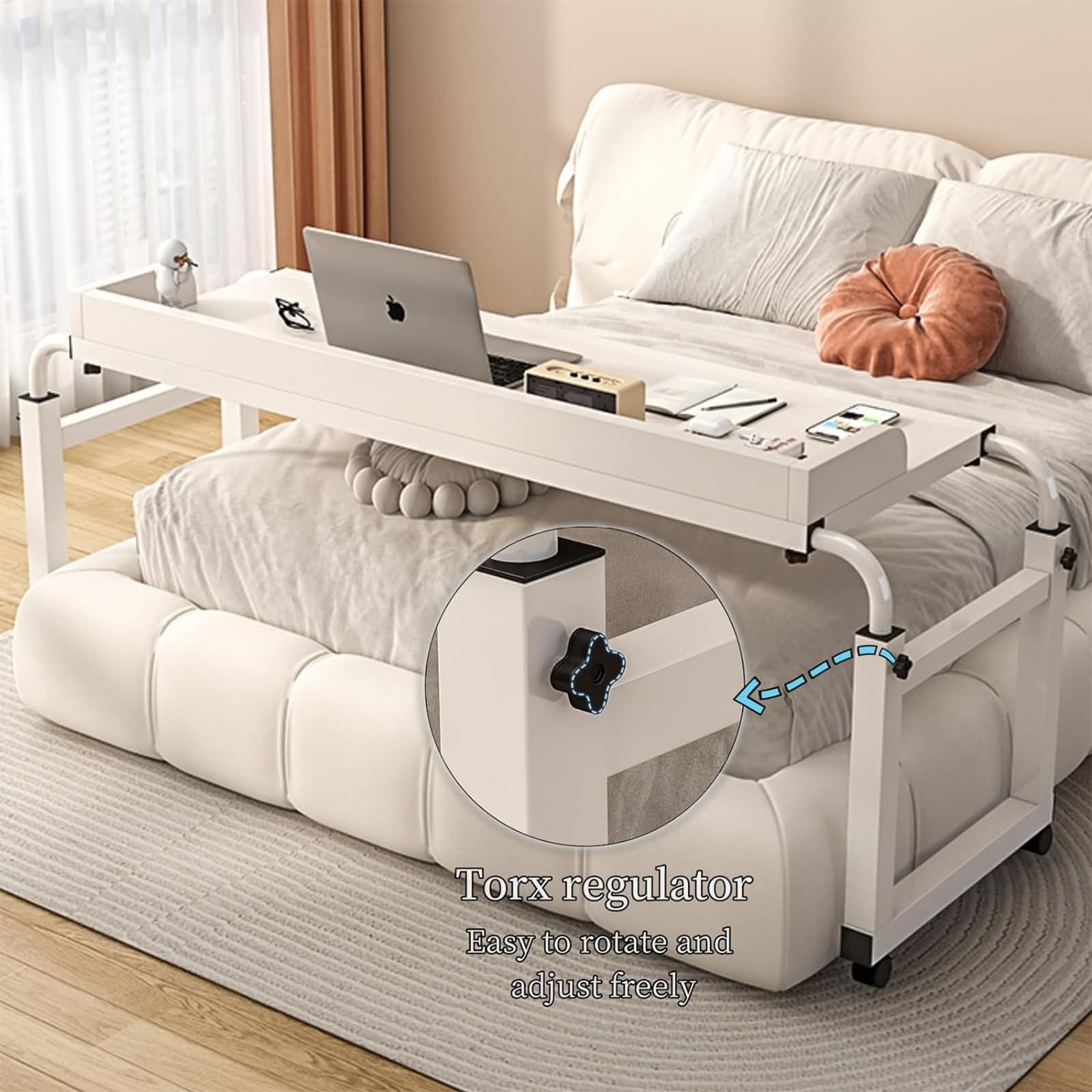 Mesa De Sobrecama con Ruedas, Escritorio sobre La Cama para Computadora Portátil, King Queen (Color: Marrón)