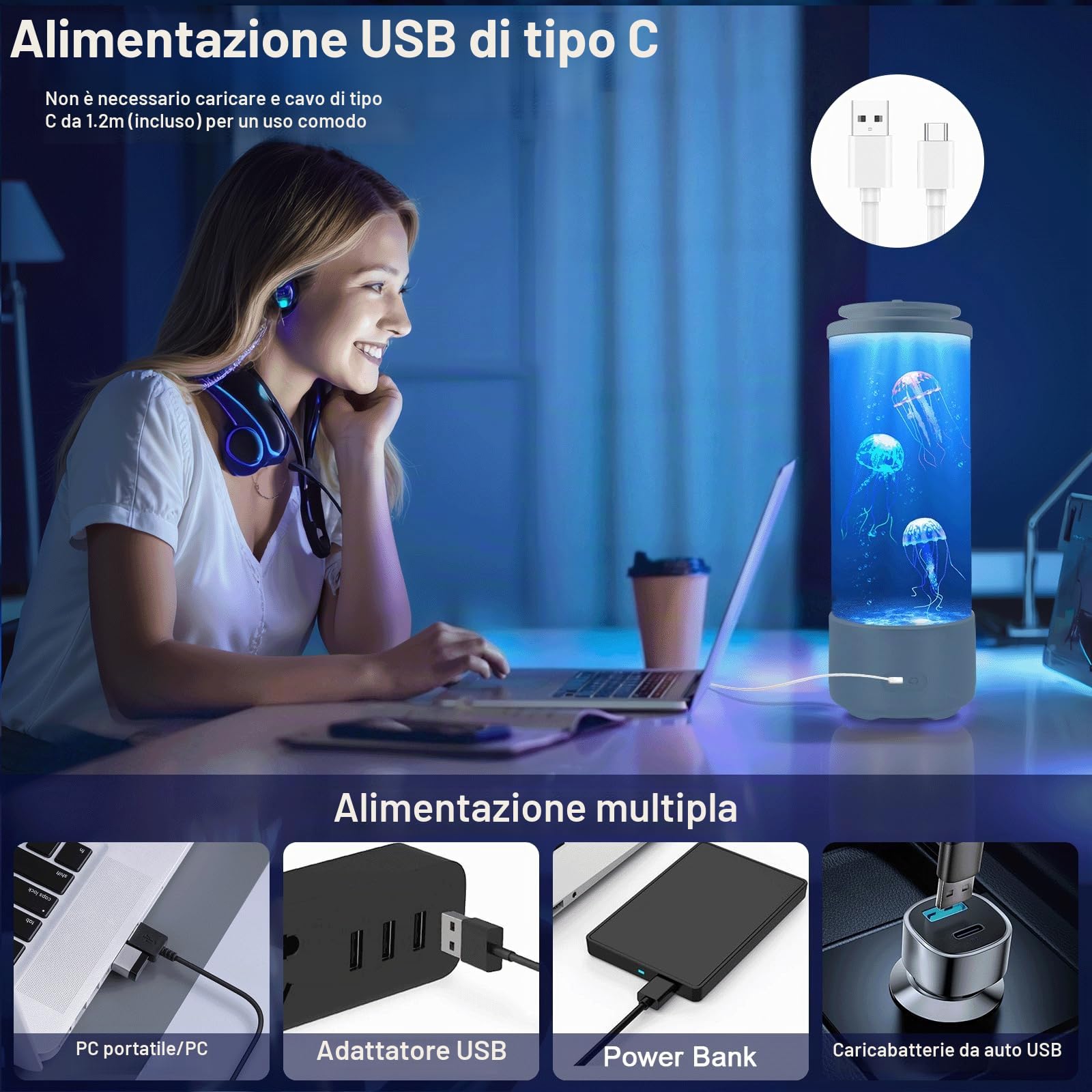 Lampada Meduse Acquario,Con Altoparlante Bluetooth, Batteria Da 3000 Mah E Telecomando,7 Colori E 4 Modalità, Controllo Della Velocità, Jellyfish Lava Lampada Per La Casa Regalo Per Bambini (Bianco-2)