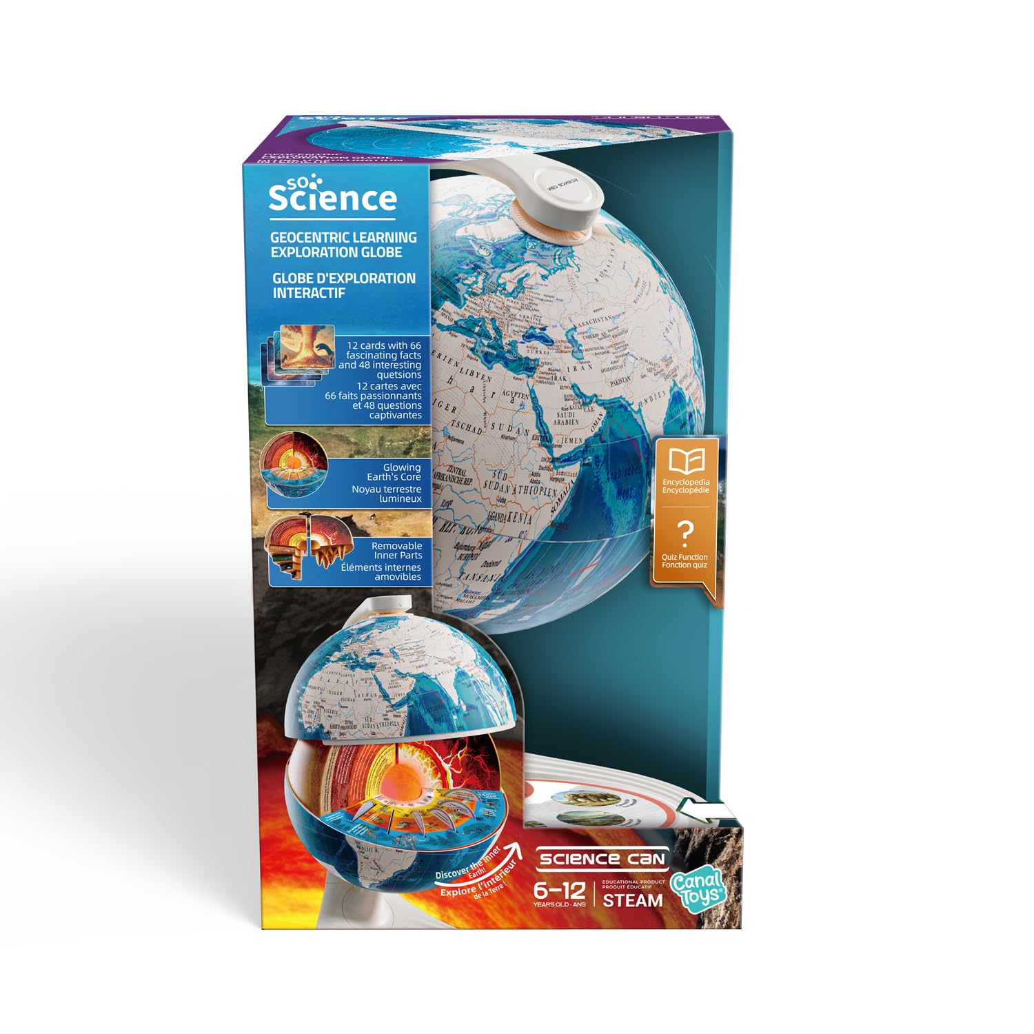 C Toys - So Science – interaktiver 3D-Erkundungsglobus für Kinder ab 6 Jahren – SoundQuiz – Geografie und Kulturen der Welt – Audio-Karten – Lernspiel STEM – FR/EN – COS 003FR