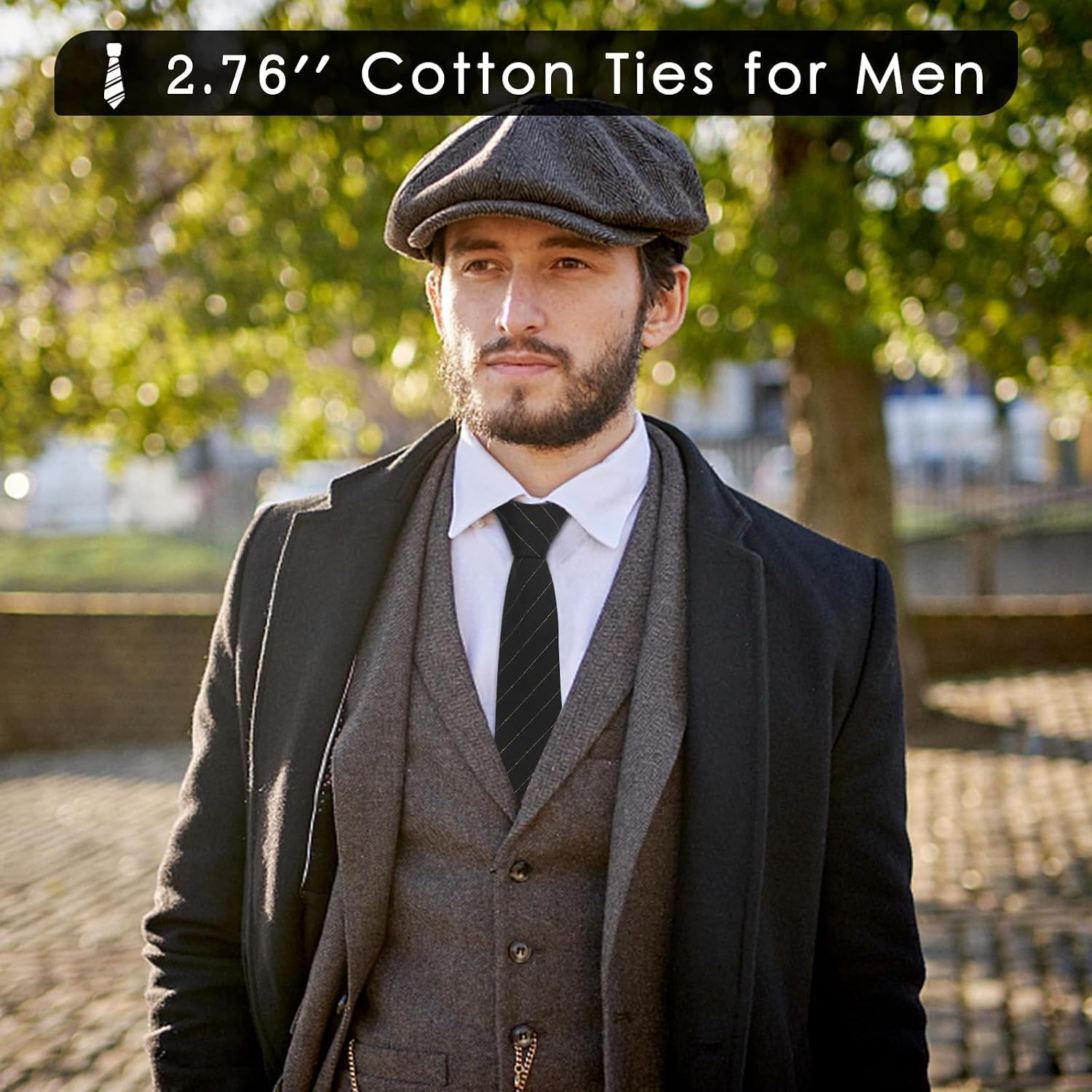 Mantieqingway Cotton Ties for Men, 2.76'' Striped Mens Neckties for Business, Daily Dress, Office, College, Wedding