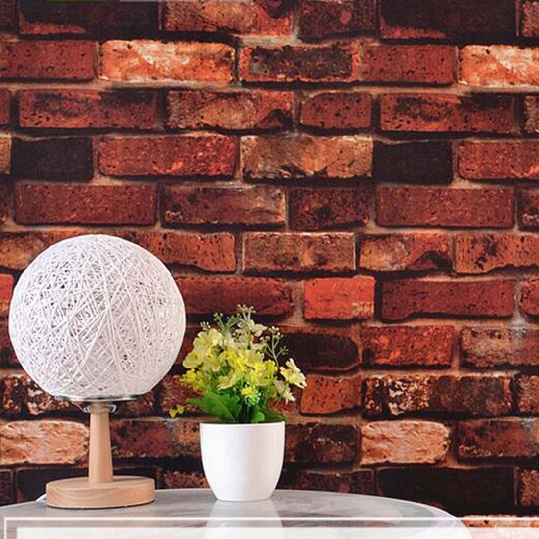 Amants01 17.71" x 78.74" 3D Vintage Red Brick Wall Mural Living Room Background Wallpaper PVC Decal Sticker for Study Bedroom Kids Room Nursery