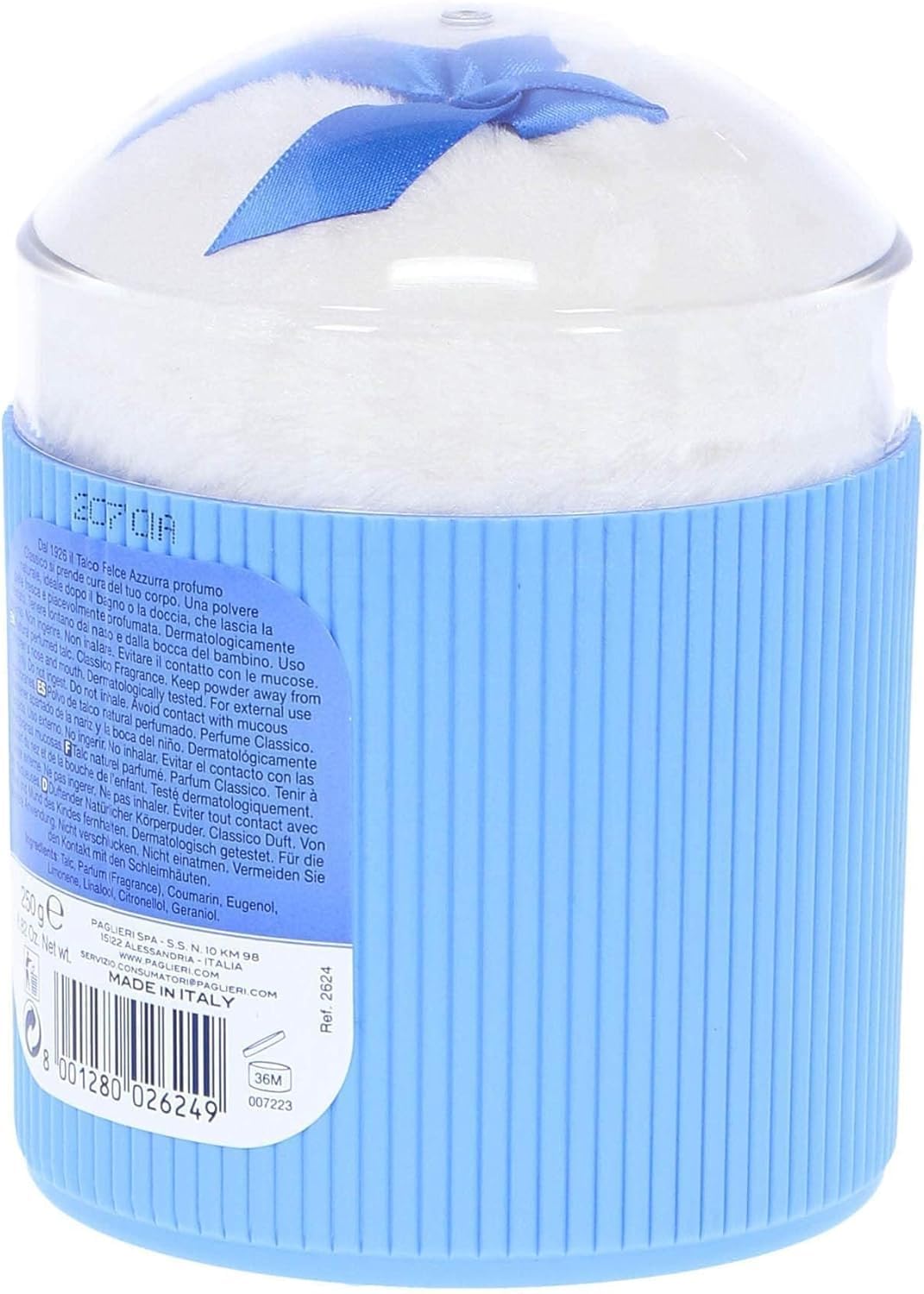 Felce Azzurra Paglieri - Polvo corporal con borla, talco Classico con Piumino, talco clásico con esponja, 12 x 250 g + Polpa italiana Gourmet 400 g