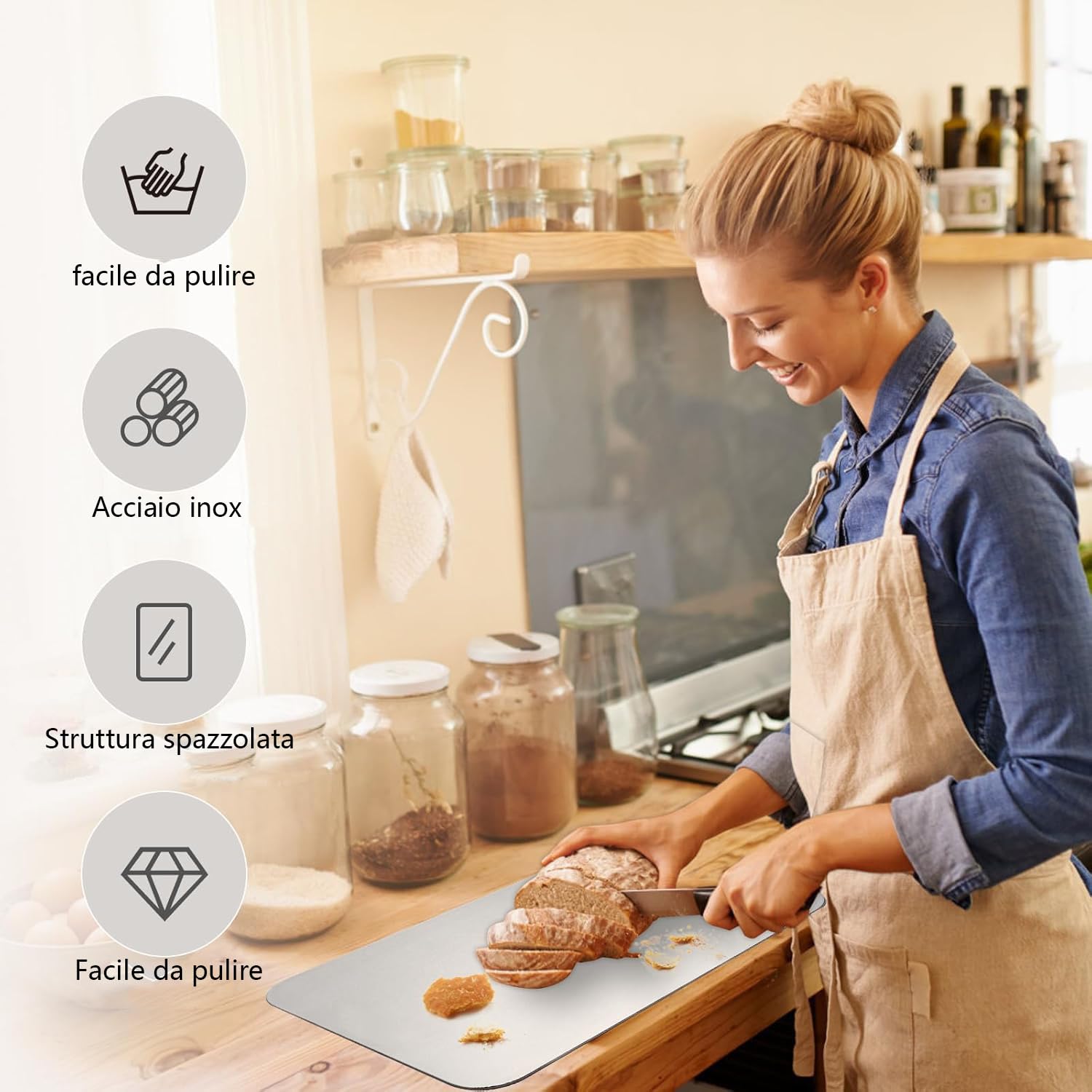 Tagliere In Acciaio Inox 34x23cm - Bifacciale, Senza BPA, Antimicrobico Per Carne E Verdure - Foto 6