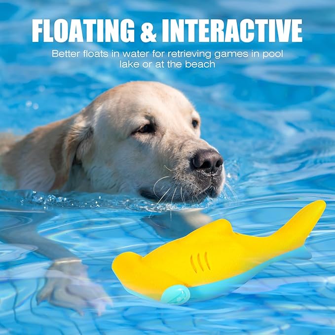 Juguete para Perro Flotante Luminiscente, Mordible Sonoro, Brilla en la Oscuridad (Tiburón Martillo) miniatura 2