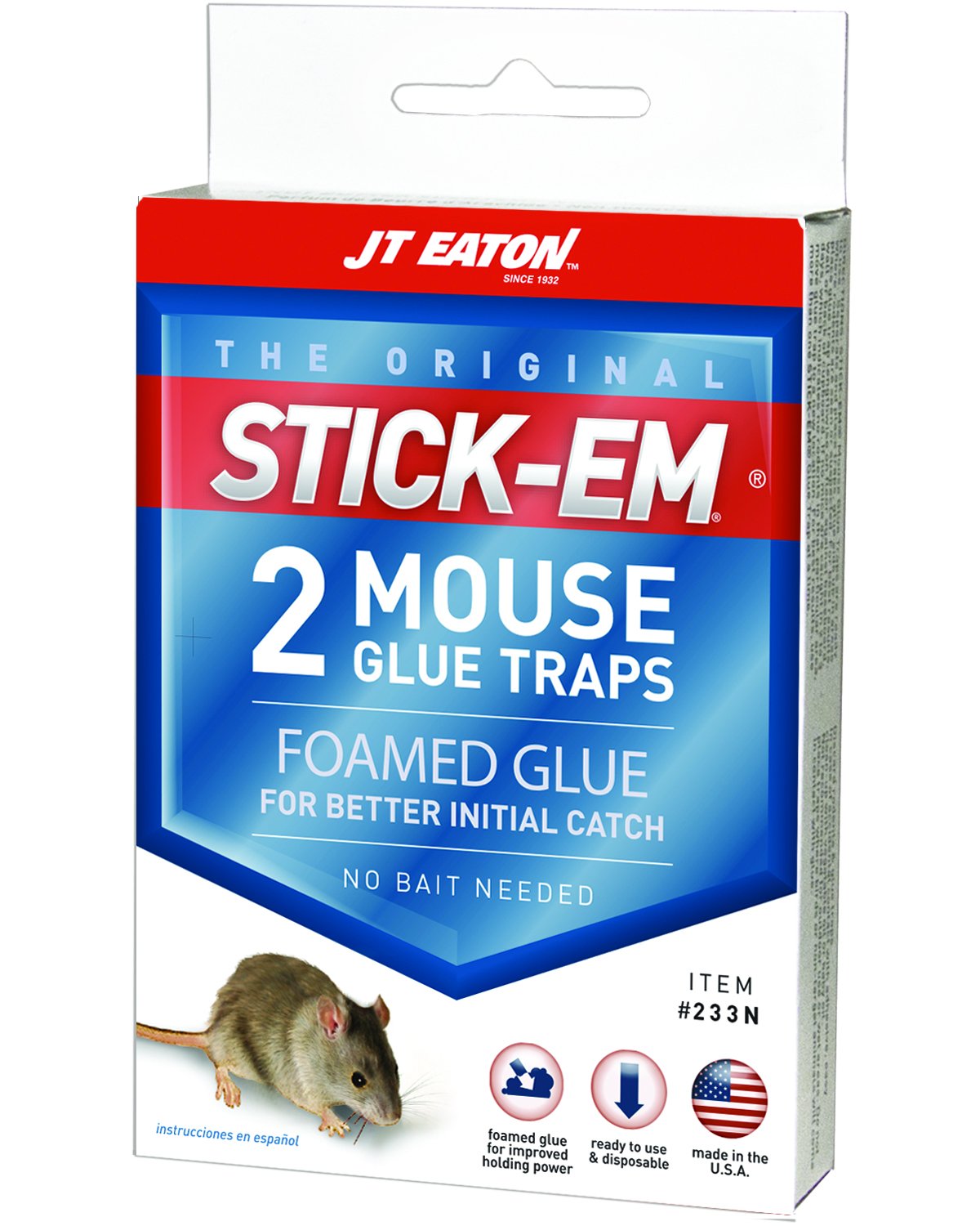 JT Eaton 233N Stick-Em Mouse Glue Trap, Strong & Non-Drying Glue, Non-Poisonous, Easy-to-Use Trap for Mice and Insects