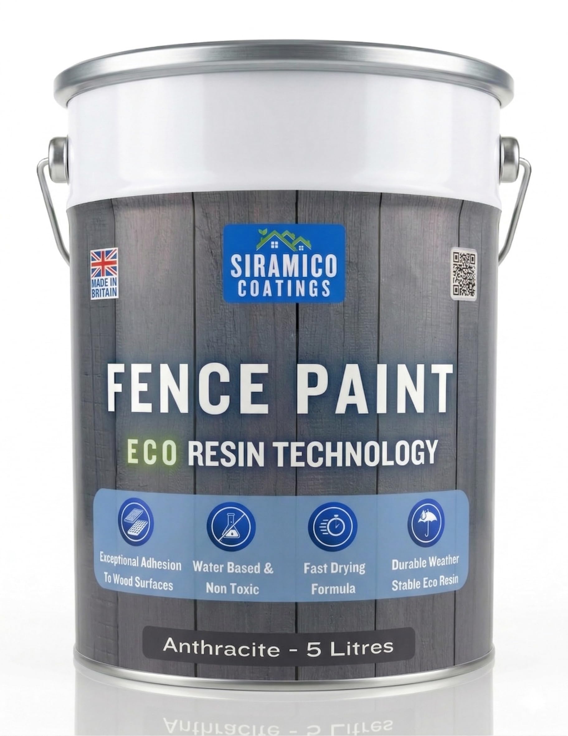 SIRAMICO COATINGS Fence Paint | 5 Litres | Waterbased ECO Resin Technology | 6 Luxury Colours | Smooth Matt Finish for outdoor wood protection | 10 Year Colour Guarantee (Anthracite Grey) — image 1