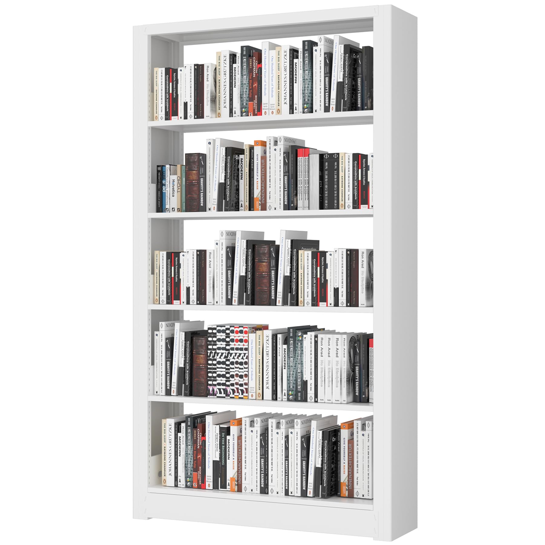Heavy Duty Metal Bookshelf, 5 Shelf Adjustable Bookcase, 69’’ Tall Modern Bookshelves, Open Book Shelf Organizer, Large Sturdy Book Case for Living Room, Library, Office. White Book Shelf.