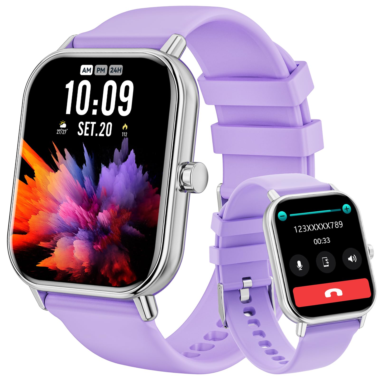 Smartwatch con Chiamate Bluetooth,1,85'' Smartwatch per Uomo Donna,Orologio Sportivo Impermeabile IP67 con 110+ Modalità Sportive,Fitnesswatch con Contapassi Cardiofrequenzimetro SpO2 per Android iOS