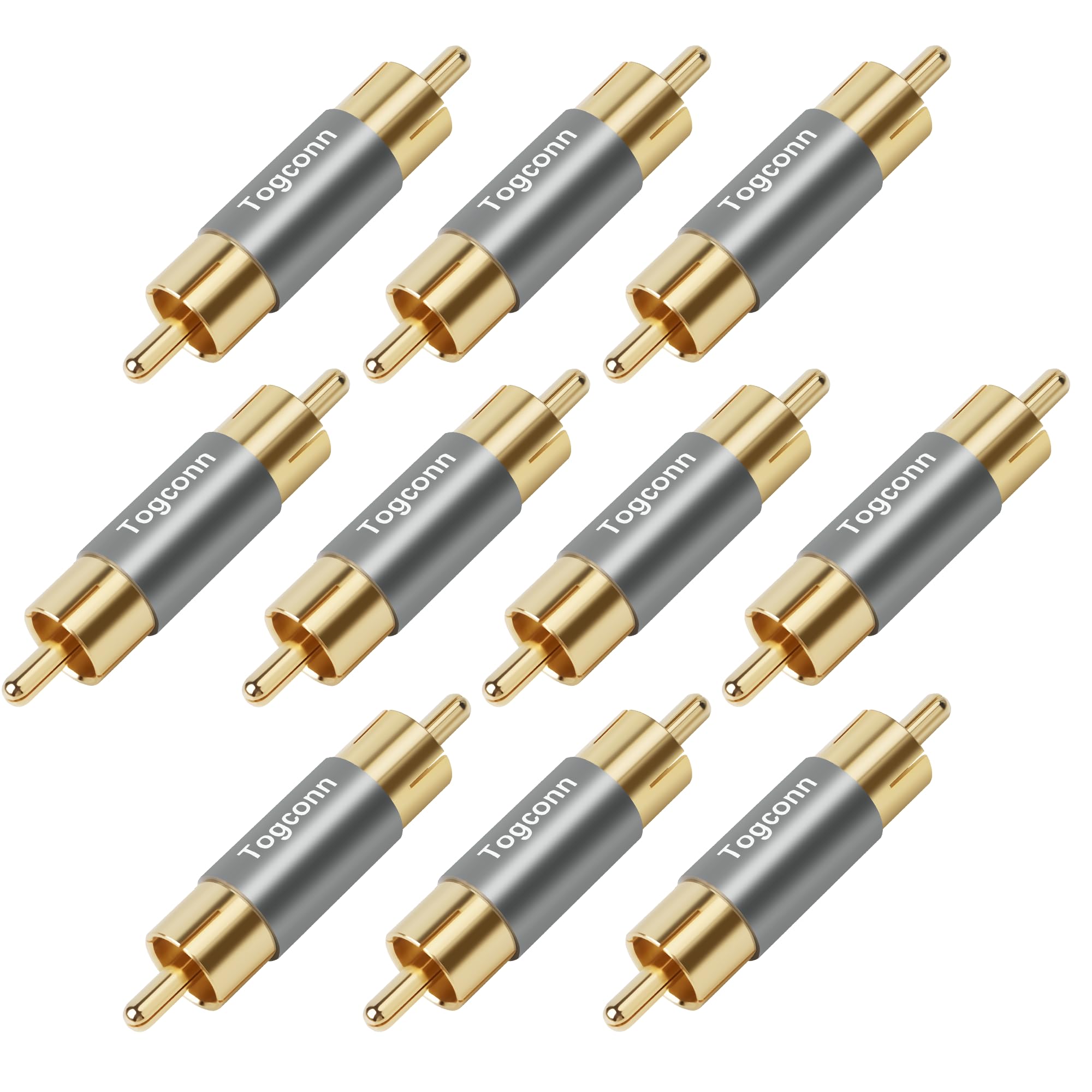 Togconn RCA Adapter 10Pack, Gold Plated Dual RCA Coupler Connector for Audio Video Extension