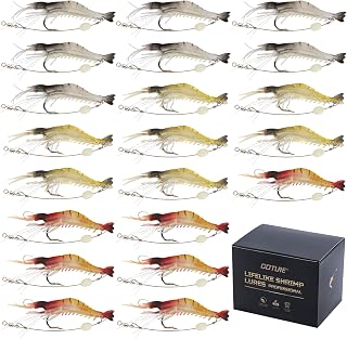 Goture Soft Shrimp Lures Fishing Saltwater Luminous Shrimp Bait Set Fishing Lures with Sharp Hooks for Freshwater Saltwater Trout Bass Salmon Crappie Walleye Pike Perch